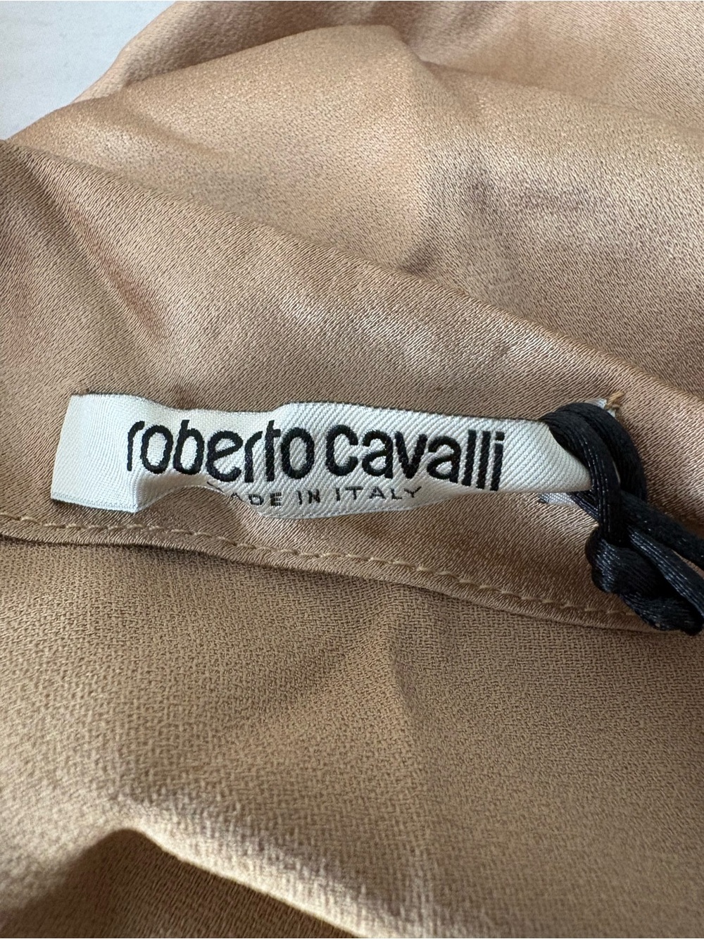 Roberto Cavalli Camel Cowl-Neck Blouse with Sheer Ivory Sleeves - Picture 3 of 6